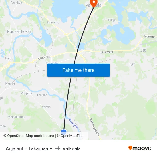 Anjalantie  Takamaa P to Valkeala map