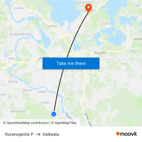 Kurenojantie P to Valkeala map