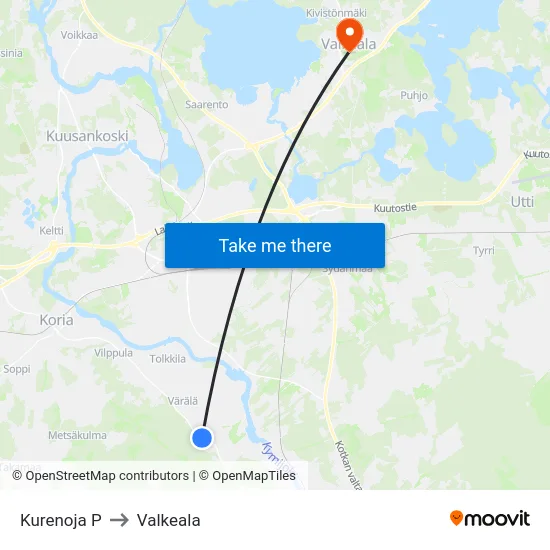 Kurenoja P to Valkeala map