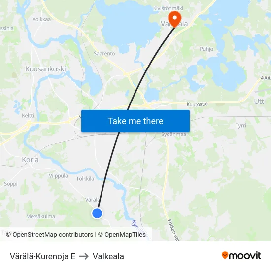 Värälä-Kurenoja E to Valkeala map