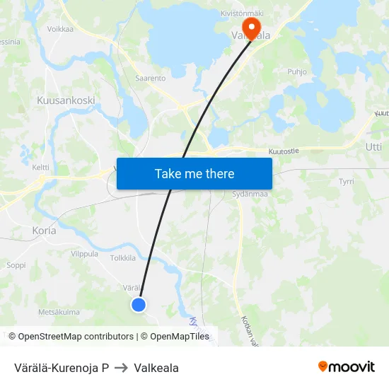 Värälä-Kurenoja P to Valkeala map