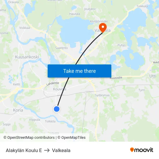 Alakylän Koulu E to Valkeala map