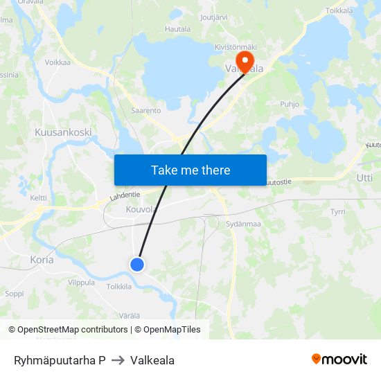 Ryhmäpuutarha P to Valkeala map