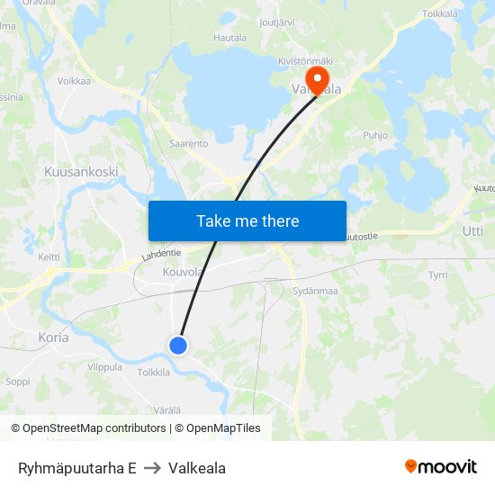 Ryhmäpuutarha E to Valkeala map