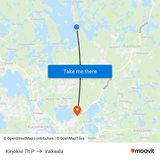 Kirjokivi Th P to Valkeala map