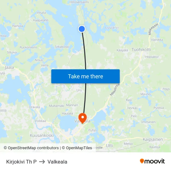 Kirjokivi Th P to Valkeala map