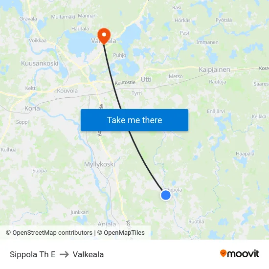 Sippola Th E to Valkeala map