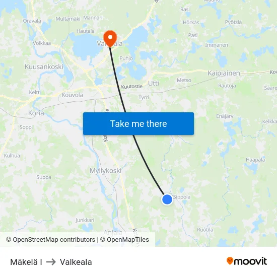 Mäkelä I to Valkeala map