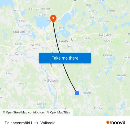 Palaneenmäki I to Valkeala map