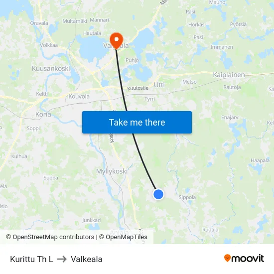 Kurittu Th L to Valkeala map