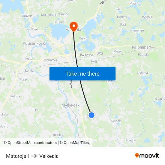 Mataroja I to Valkeala map