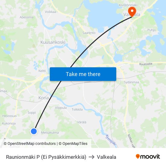 Raunionmäki P (Ei Pysäkkimerkkiä) to Valkeala map