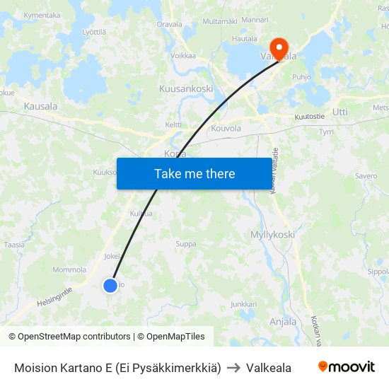 Moision Kartano E (Ei Pysäkkimerkkiä) to Valkeala map