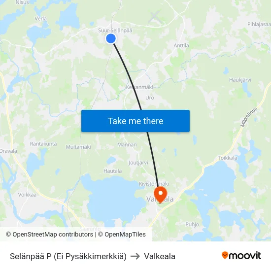 Selänpää P (Ei Pysäkkimerkkiä) to Valkeala map