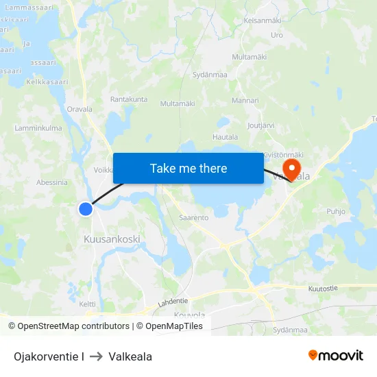 Ojakorventie I to Valkeala map