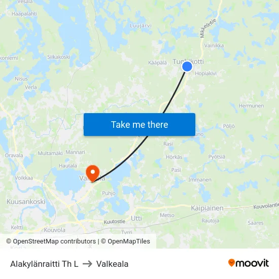 Alakylänraitti Th L to Valkeala map