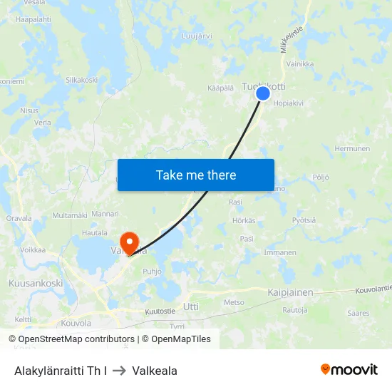 Alakylänraitti Th I to Valkeala map