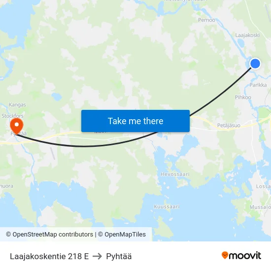Laajakoskentie 218 E to Pyhtää map