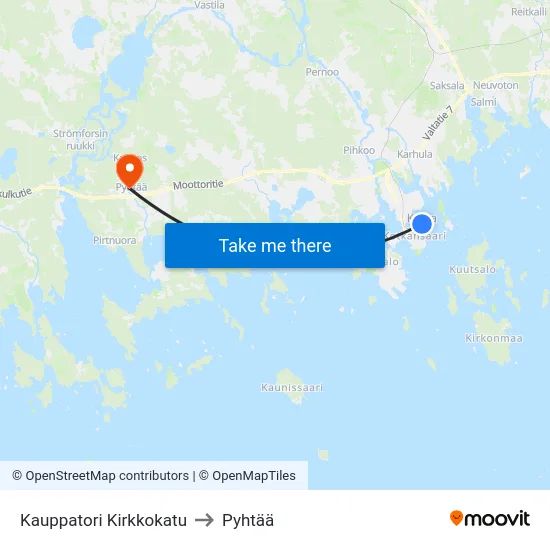 Kauppatori Kirkkokatu to Pyhtää map