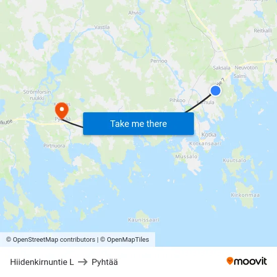 Hiidenkirnuntie L to Pyhtää map