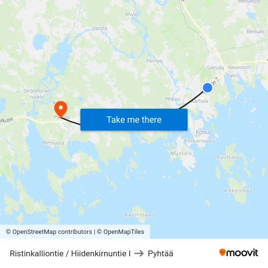 Ristinkalliontie / Hiidenkirnuntie I to Pyhtää map