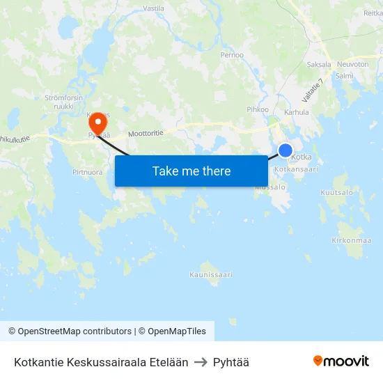 Kotkantie  Keskussairaala Etelään to Pyhtää map