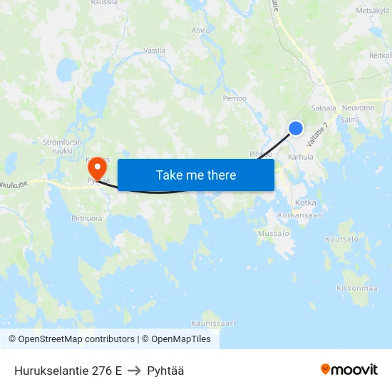 Hurukselantie 276 E to Pyhtää map