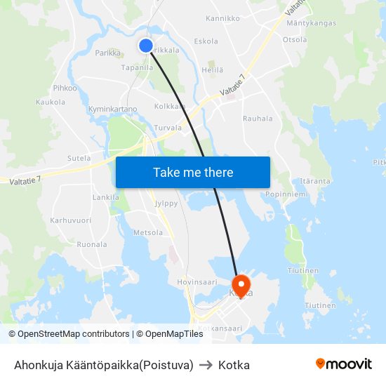 Ahonkuja Kääntöpaikka(Poistuva) to Kotka map
