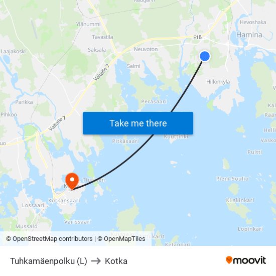 Tuhkamäenpolku (L) to Kotka map