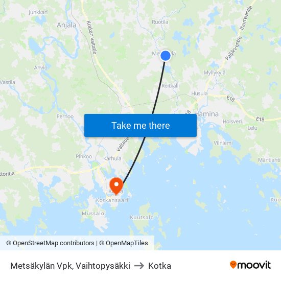 Metsäkylän Vpk, Vaihtopysäkki to Kotka map