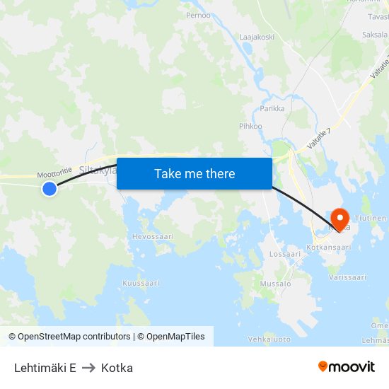 Lehtimäki E to Kotka map