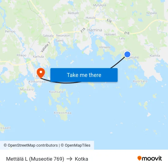 Mettälä L       (Museotie 769) to Kotka map