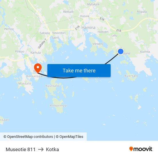 Museotie 811 to Kotka map