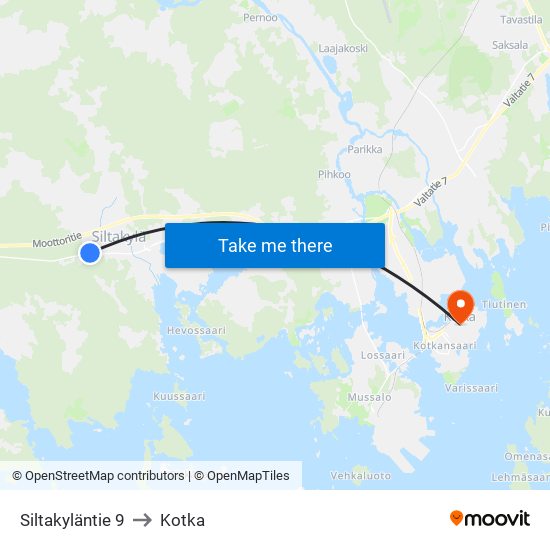 Siltakyläntie 9 to Kotka map