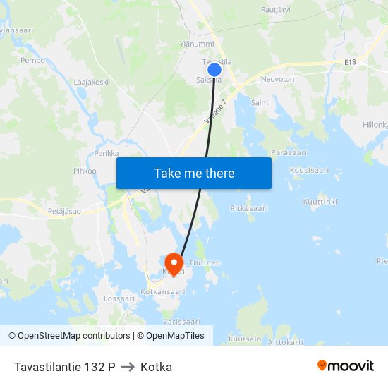 Tavastilantie 132 P to Kotka map