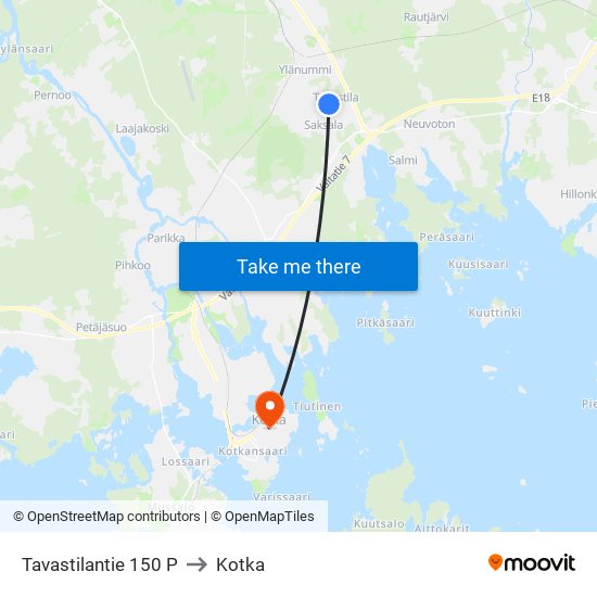 Tavastilantie 150 P to Kotka map