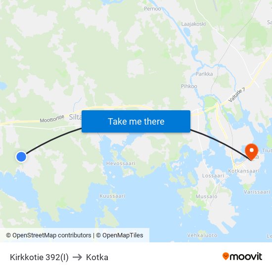 Kirkkotie 392(I) to Kotka map