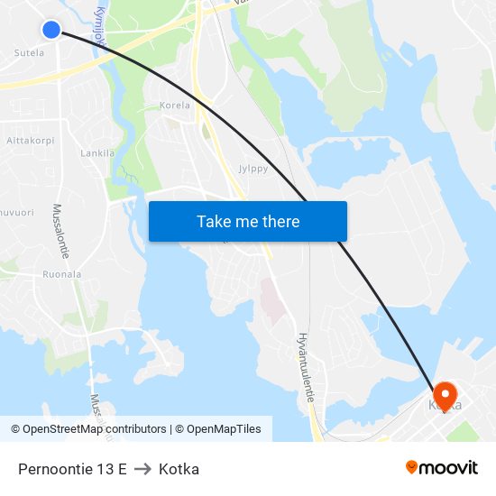 Pernoontie 13 E to Kotka map