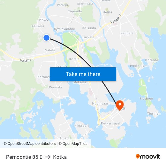 Pernoontie 85 E to Kotka map