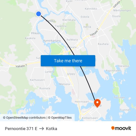 Pernoontie 371 E to Kotka map