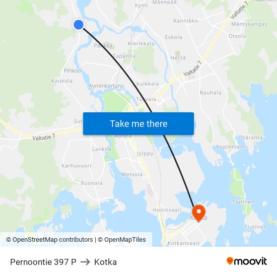 Pernoontie 397 P to Kotka map