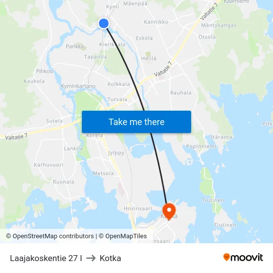 Laajakoskentie 27 I to Kotka map