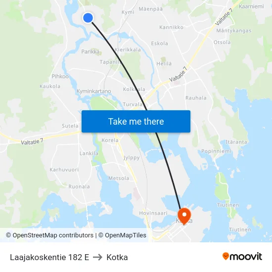 Laajakoskentie 182 E to Kotka map