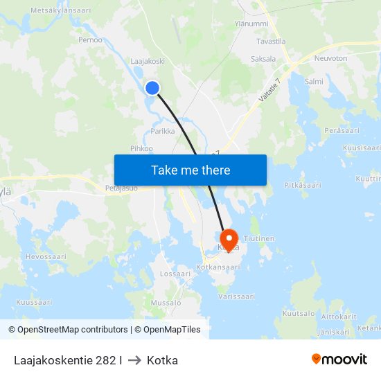 Laajakoskentie 282 I to Kotka map
