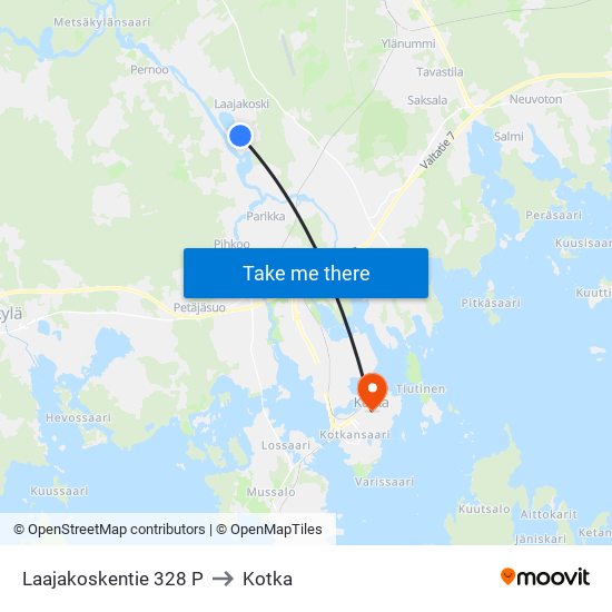 Laajakoskentie 328 P to Kotka map