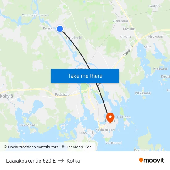 Laajakoskentie 620 E to Kotka map