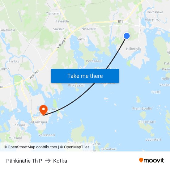 Pähkinätie Th P to Kotka map