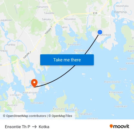 Ensontie Th P to Kotka map