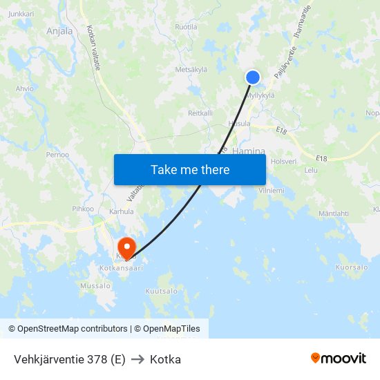 Vehkjärventie 378 (E) to Kotka map