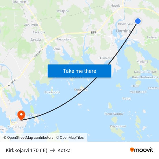 Kirkkojärvi 170 ( E) to Kotka map